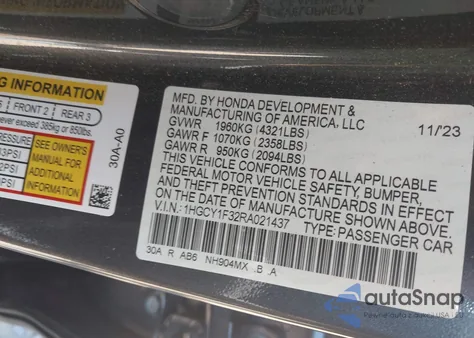 2024 Honda Accord Ex z USA, uszkodzony, nr VIN 1HGCY1F32RA021437